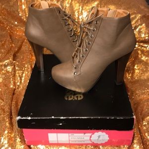 Taupe Faux Leather Booties with Wooden Heel